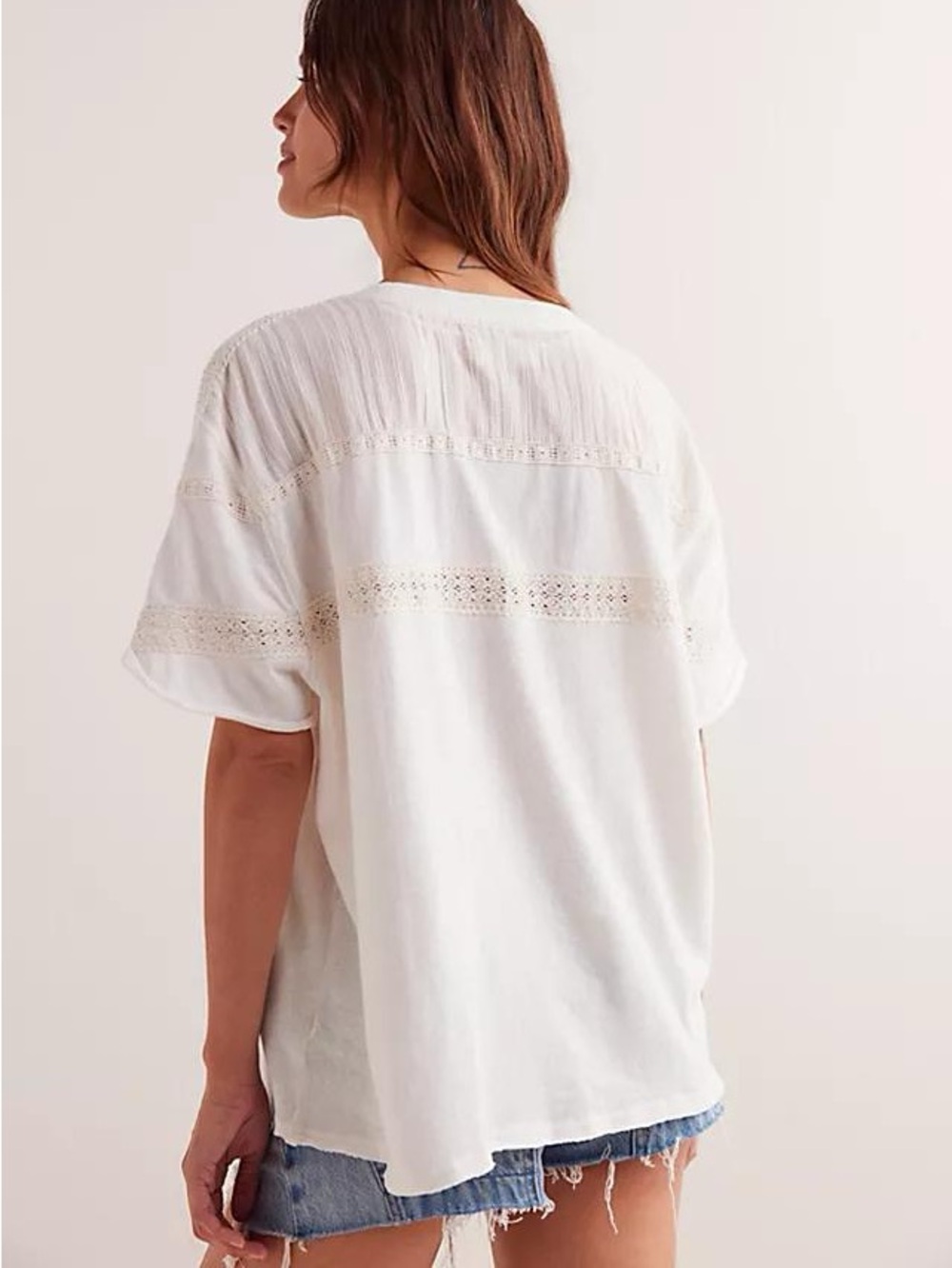 ▫️🔅 Free People We The Free Dorothy Tee Cream Lace-Trim Short Sleeve 🔅▫️ - Picture 4 of 11